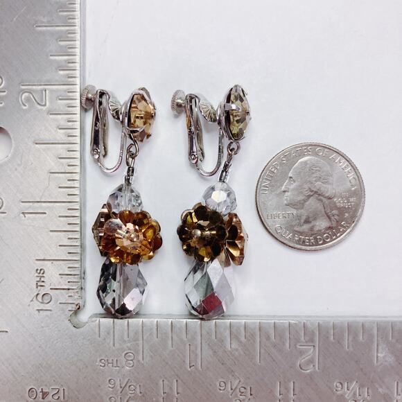 VTG Signed Vendome Mid Century Earrings Crystal Dangling Drop Clip On Sparkling - Picture 10 of 13